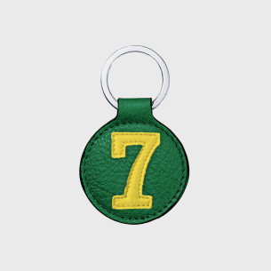 porte cle numero 7 vert jaune en cuir