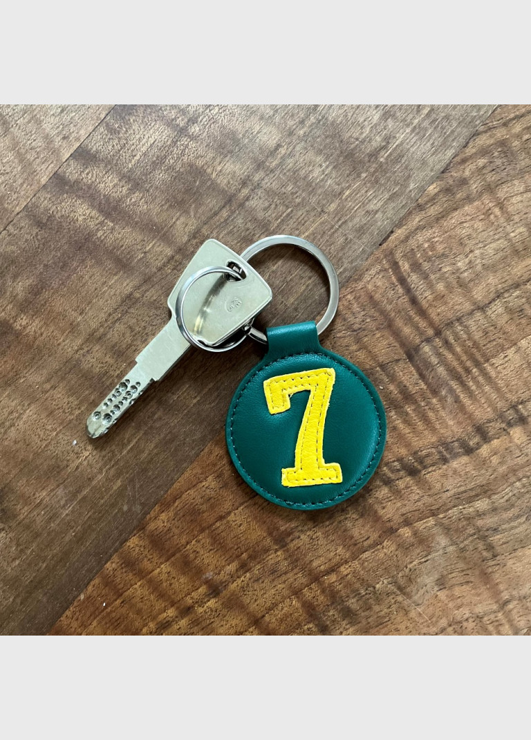 Porte clés cuir jaune et vert rond original et pratique