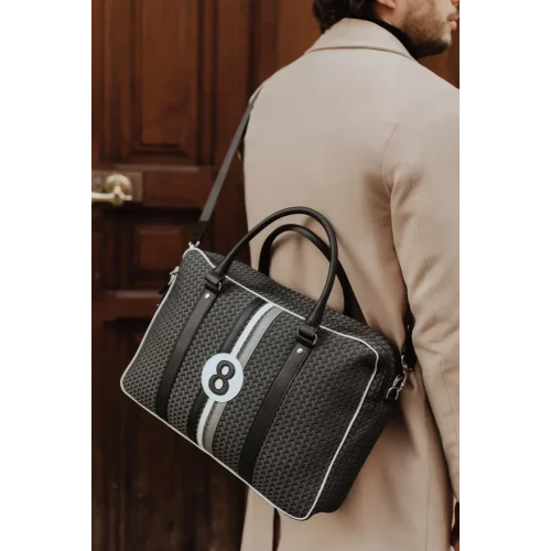 Sac ordinateur homme tissu et cuir gris à motifs William - E2R Paris