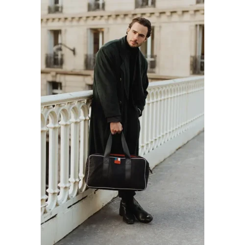 Sac week-end homme noir toile tressée et cuir upcyclés Tonio - E2R