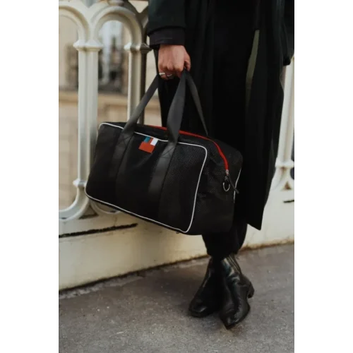 Sac week-end homme noir toile tressée et cuir upcyclés Tonio - E2R