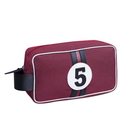 Trousse de toilette homme rouge tissu automobile