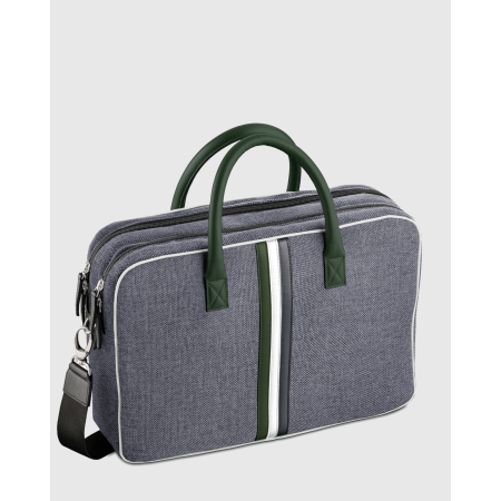 Sac ordinateur 15 pouces en tissu et cuir bleu et vert Enzo - E2R