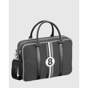 Sac ordinateur homme tissu et cuir gris à motifs William - E2R Paris