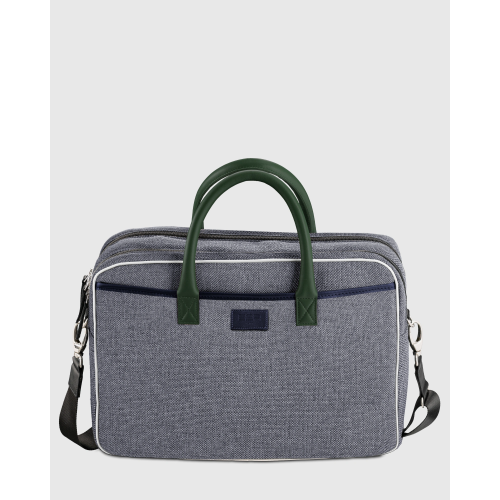 Sac ordinateur 15 pouces en tissu et cuir bleu et vert Enzo - E2R