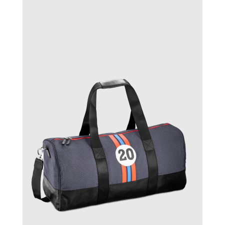 Sac de voyage toile bleu et cuir orange style rétro Riccardo - E2R