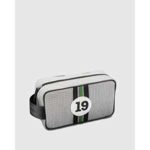 Trousse de toilette homme en tissu et cuir gris et vert Bobby - E2R