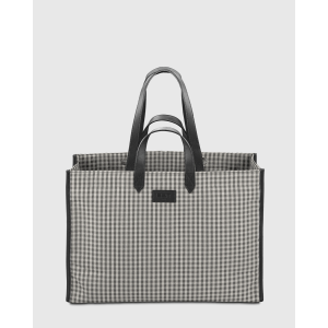 Cabas femme écoresponsable en tissu vichy et cuir upcyclés Tammy - E2R 2