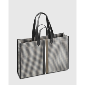 Cabas femme écoresponsable en tissu vichy et cuir upcyclés Tammy - E2R
