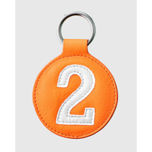 Porte clés vintage en cuir orange et blanc numéroté - E2R 2