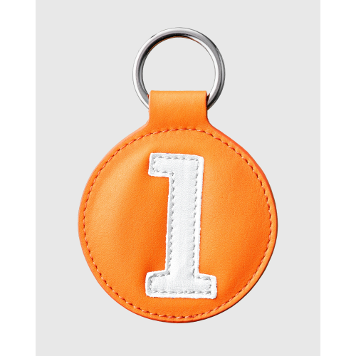 Porte clés vintage en cuir orange et blanc numéroté - E2R