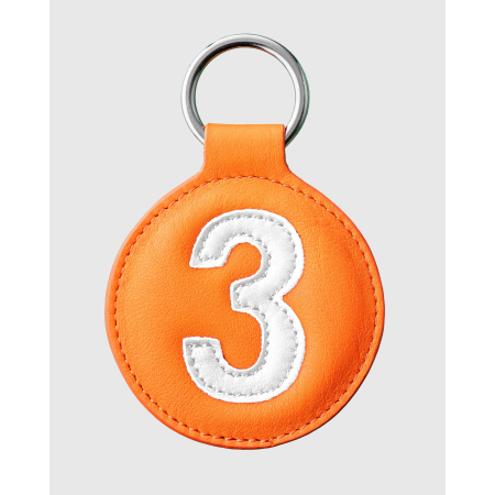 Porte clés vintage en cuir orange et blanc numéroté - E2R