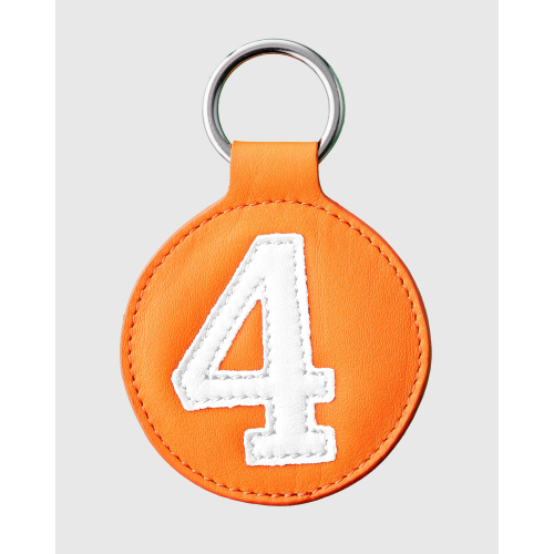Porte clés vintage en cuir orange et blanc numéroté - E2R