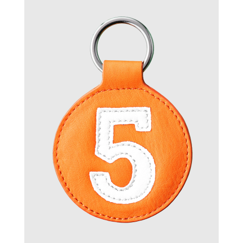 Porte clés vintage en cuir orange et blanc numéroté - E2R