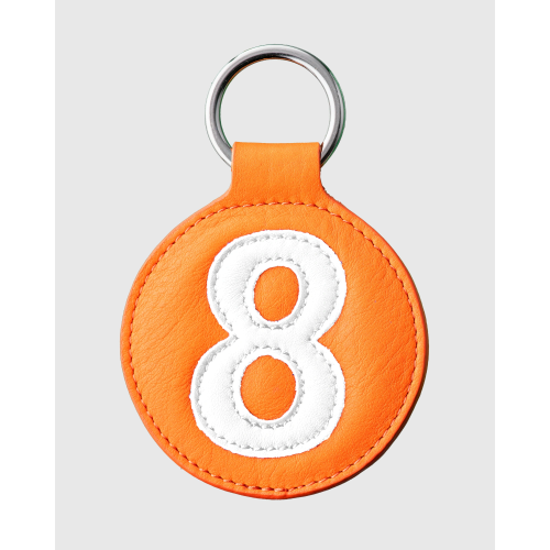 Porte clés vintage en cuir orange et blanc numéroté - E2R