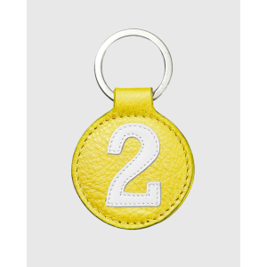 Porte clés cuir jaune et blanc rond original et pratique - E2R 2