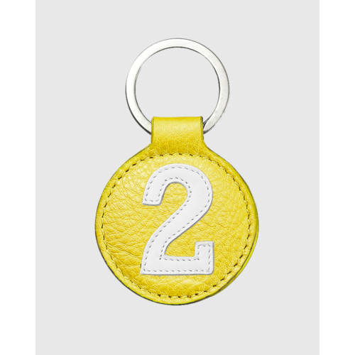 Porte clés cuir jaune et blanc rond original et pratique - E2R
