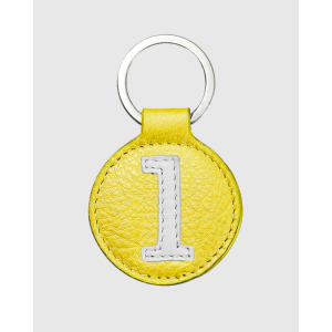 Porte clés cuir jaune et blanc rond original et pratique - E2R