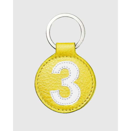 Porte clés cuir jaune et blanc rond original et pratique - E2R