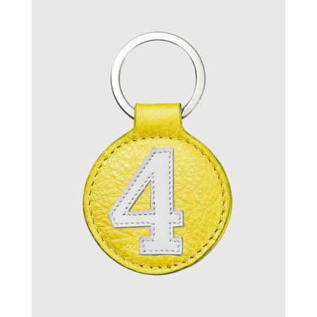 Porte clés cuir jaune et blanc rond original et pratique - E2R