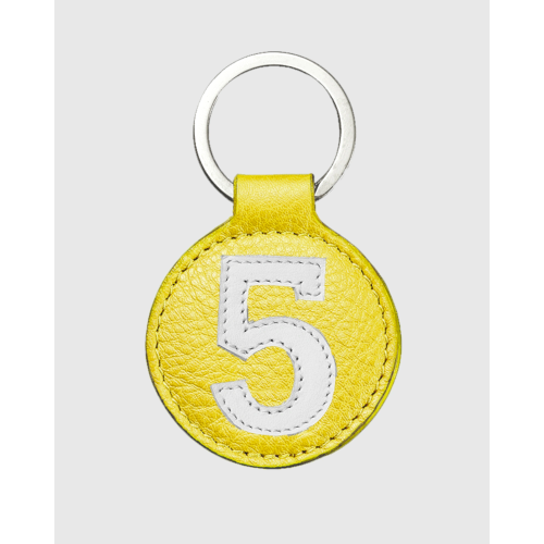 Porte clés cuir jaune et blanc rond original et pratique - E2R