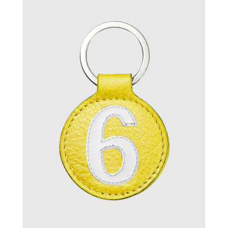 Porte clés cuir jaune et blanc rond original et pratique - E2R