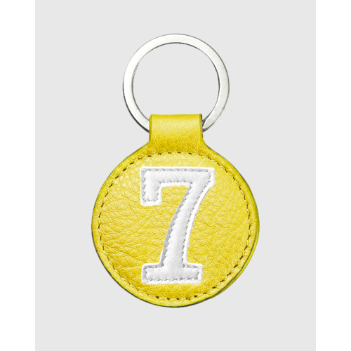 Porte clés cuir jaune et blanc rond original et pratique - E2R