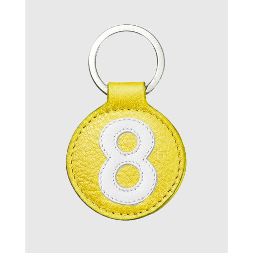 Porte clés cuir jaune et blanc rond original et pratique - E2R
