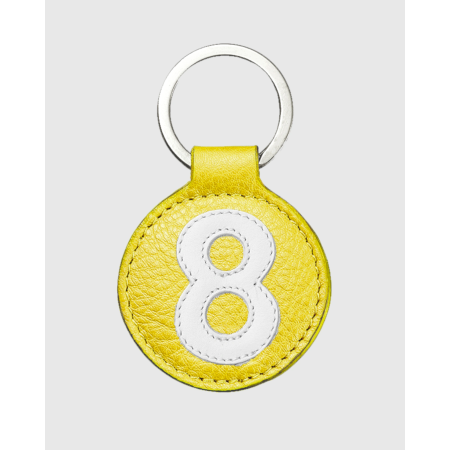 Porte clés cuir jaune et blanc rond original et pratique - E2R