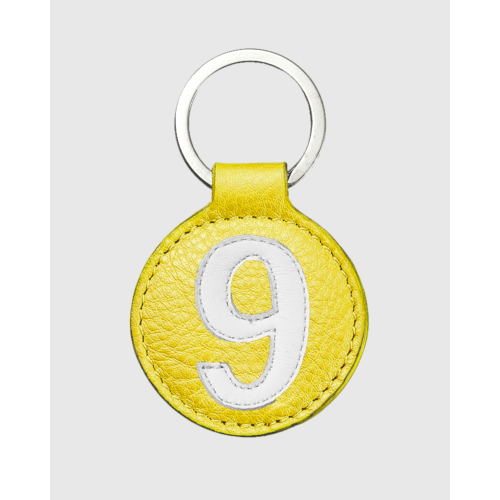 Porte clés cuir jaune et blanc rond original et pratique - E2R
