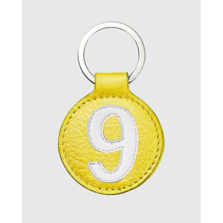 Porte clés cuir jaune et blanc rond original et pratique - E2R