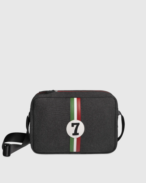 Sac besace CARLOS - Motif Numéro 7, Vert Blanc Rouge