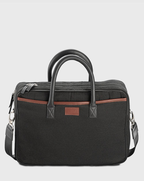 Sac ordinateur 15 pouces homme noir cuir et tissu Enzo - E2R 2