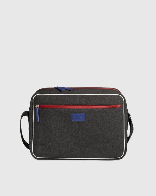 Sac-Besace-Noir-Poche-Frontale-Fermeture-Rouge-Détails-Bleus 2