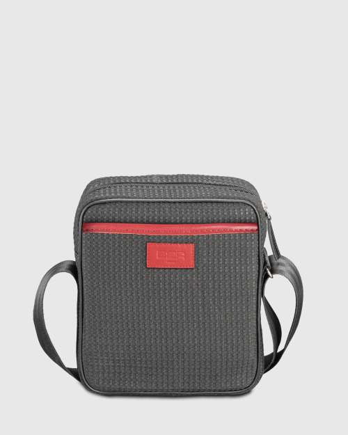 Sac bandoulière homme noir tissu et cuir upcyclés Rino - E2R 2