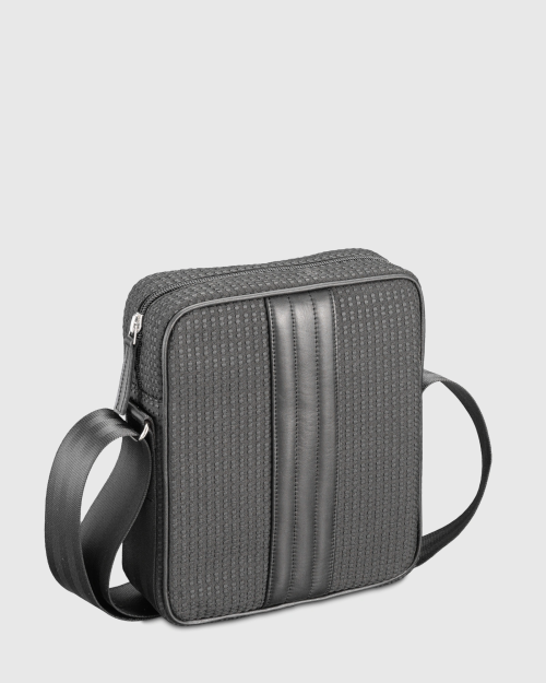 Sac bandoulière homme noir tissu et cuir upcyclés Rino - E2R