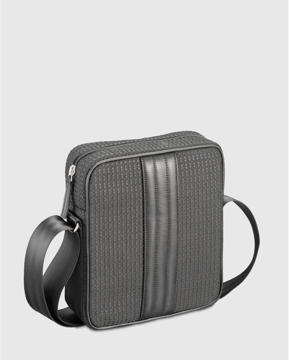 Sac bandoulière homme noir tissu et cuir upcyclés Rino - E2R