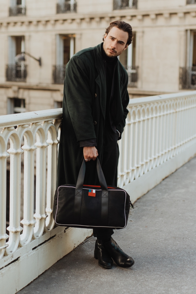 Sac week-end ou sport pour homme en tissu upcyclé TONIO Noir